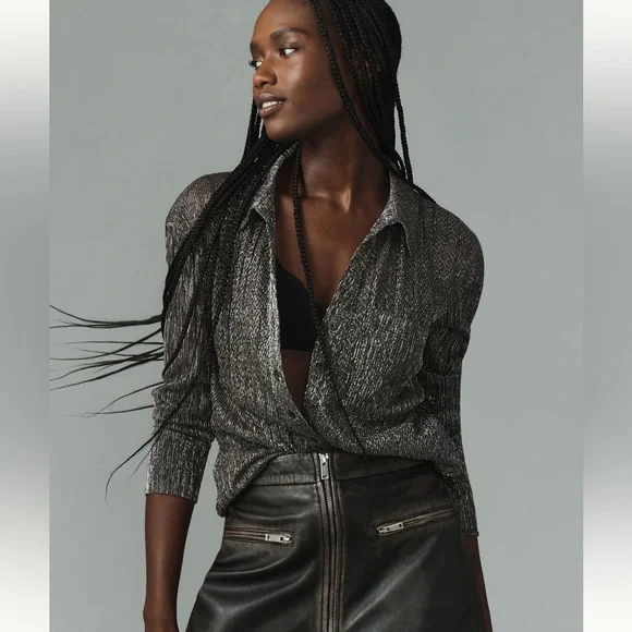 Pilot Metallic Buttowndown shirt - Anthropologie size small - silver - Picture 1 of 4